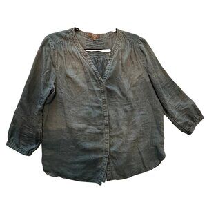 NYDJ Chambray Tencel Blouse Size M | Soft Denim Look Split Neck Top